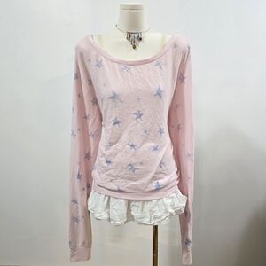 Abercrombie Vintage Super Oversized Baggy Pajama Top Pink With Stars
